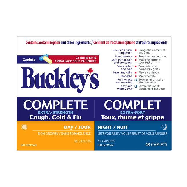 Buckley's - Complete Cough, Cold & Flu 24H Convenience Pack, Extra Strength | 36 Daytime + 12 Nighttime Caplets