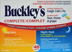 Buckley's Complete Extra Strength Cough, Cold & Flu 24H Convenience Pack | 36 Daytime + 12 Nighttime Caplets