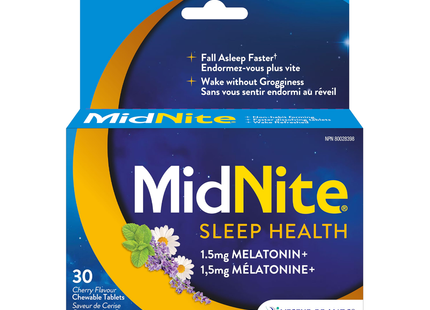 MidNite- Sleep Health + 1.5 Melatonin, Cherry Flavour | 30 Chewable Tablets