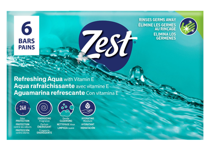 Zest - Aqua - Pure Cleansing Bars with Vitamin E | 6 Bars X 90 g