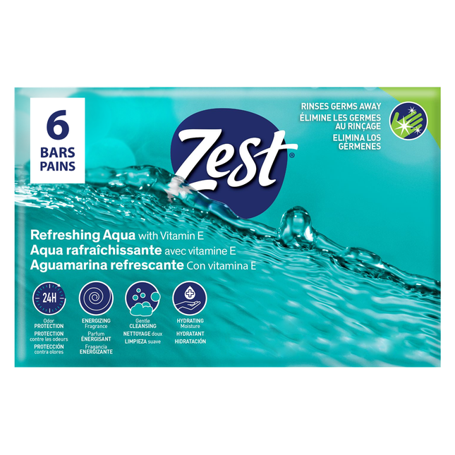 Zest - Aqua - Pure Cleansing Bars with Vitamin E | 6 Bars X 90 g