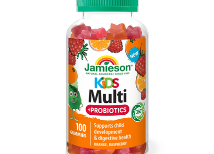 Jamieson - Kids Multivitamin + Probiotics Gummies, Orange & Raspberry | 100 Gummies