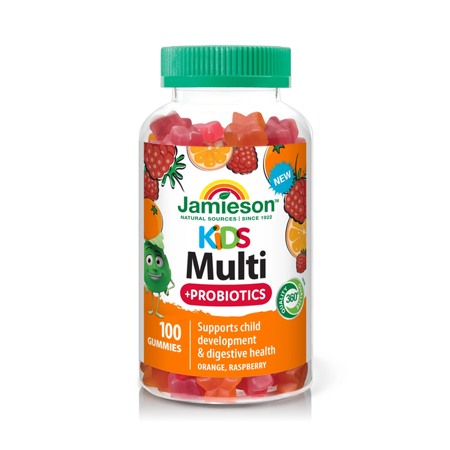 Jamieson - Kids Multivitamin + Probiotics Gummies, Orange & Raspberry | 100 Gummies