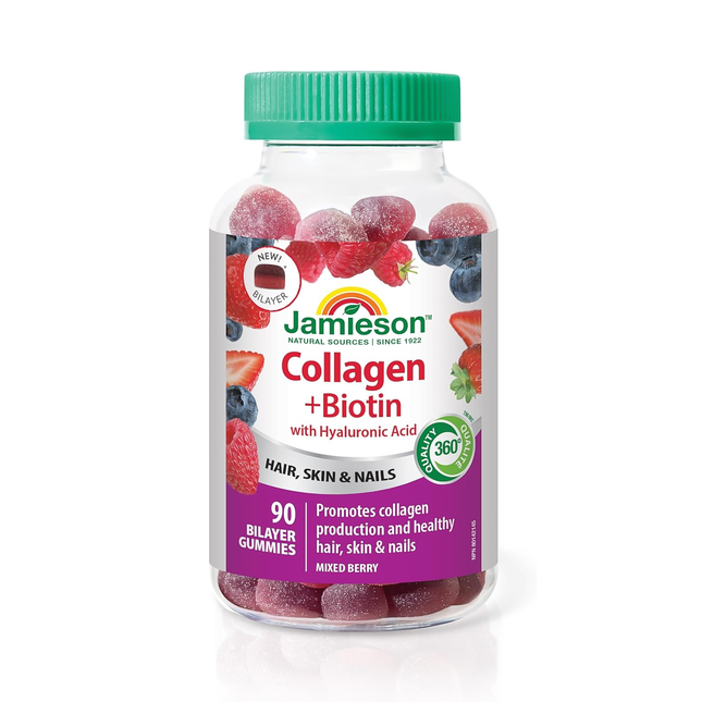 Jamieson - Collagen + Biotin with Hyaluronic Acid, Mixed Berry | 90 Bilayer Gummies