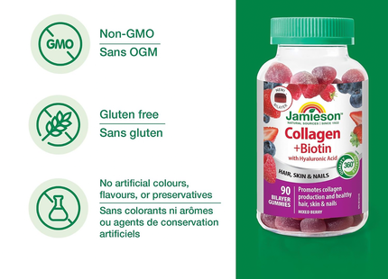 Jamieson - Collagen + Biotin with Hyaluronic Acid, Mixed Berry | 90 Bilayer Gummies