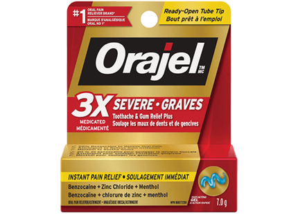 Orajel 3X Médicament pour maux de dents sévères et soulagement des gencives Plus | 7,0 g