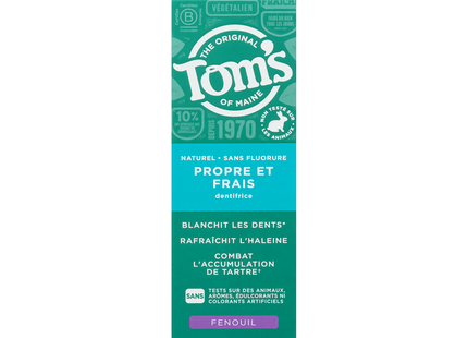 Tom's of Maine - Dentifrice Naturel Propreté et Fraîcheur au Fenouil | 85 ml