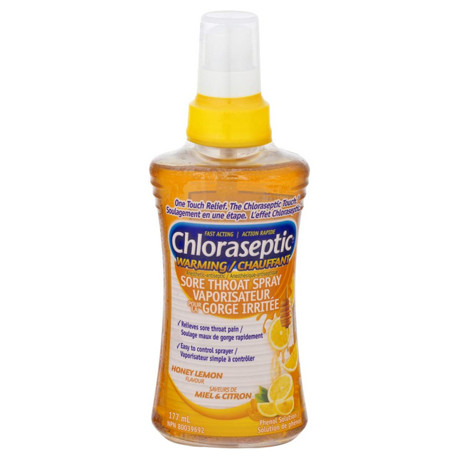 Chloraseptique – Spray chauffant contre les maux de gorge à action rapide – Saveur miel et citron | 177 ml