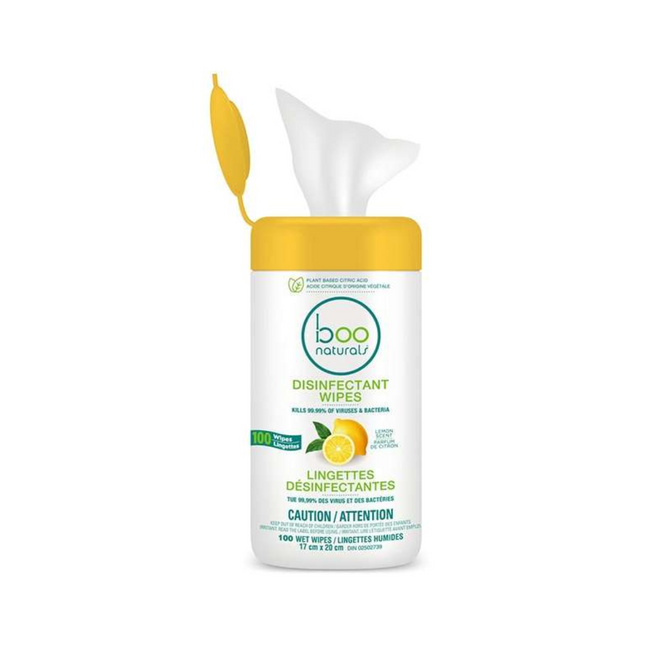 Boo Naturals - All Purpose Disinfectant Wipes - Lemon Scent | 100 Wet Wipes
