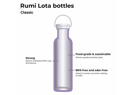 Rumi Earth - Bouteille Lota 600 ml avec couvercle classique en acier inoxydable | Pierre