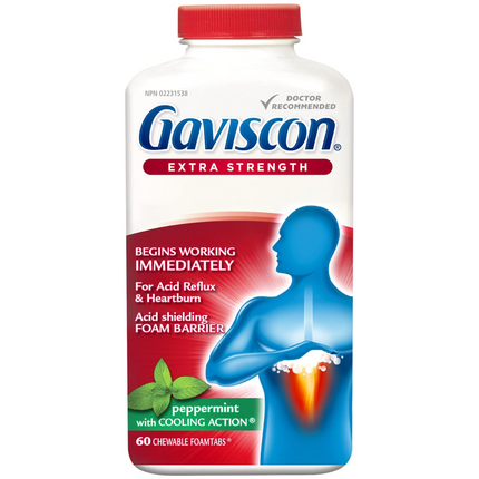 Gaviscon - Comprimés moussants à croquer extra forts - Menthe poivrée avec action rafraîchissante | 60 onglets