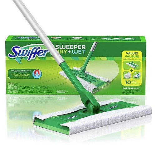 Swiffer Sweeper Dry + Wet Sweeping Kit 1 Broom + 7 Dry Cloths White Cross EStore