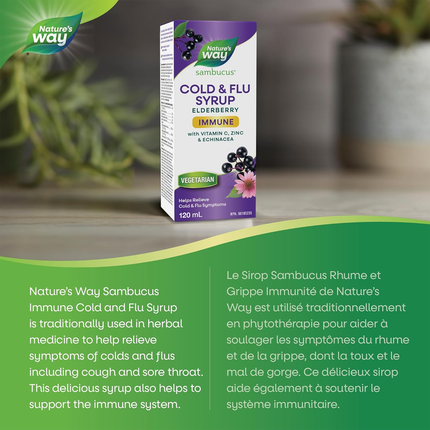 Nature's Way - Sambucus Cold & Flu Immune Support, Elderberry + Echinacea Syrup | 120 mL
