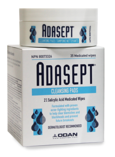 Adasept - Tampons nettoyants médicamenteux à 2 % d'acide salicylique | 35 lingettes