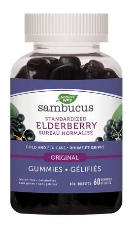 Nature's Way Sambucus Gummies originales standardisées contre le rhume et la grippe | 60 gommes