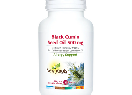 New Roots - Huile de cumin noir 500 mg Nigella sativa méditerranéenne Fabriquée avec de l'huile de cumin noir de première pression à froid, biologique et de première qualité | 120 gélules