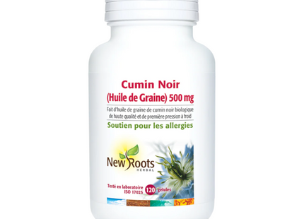 New Roots - Huile de cumin noir 500 mg Nigella sativa méditerranéenne Fabriquée avec de l'huile de cumin noir de première pression à froid, biologique et de première qualité | 120 gélules