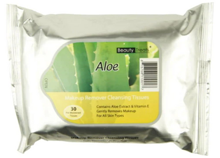 Beauty Treats - Makeup Remover Cleansing Tissues - Aloe | 30 Pre-Moistened Tissues