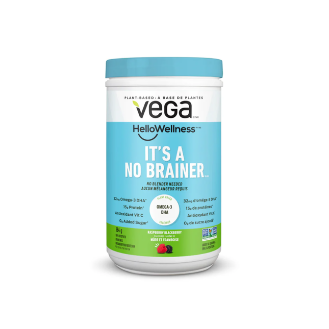 Vega - Hello Wellness - It's a No Brainer - Plant Based Omega 3 DHA Supplement - Raspberry Blackberry Flavour | 384 g