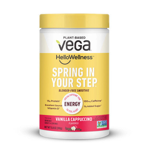 *Vega - Hello Wellness - Spring in Your Step - Plant Based Energy Supplement  - Vanilla Cappuccino Flavour | 390 g