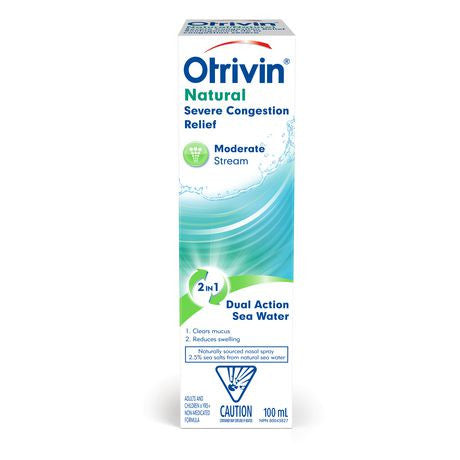 Otrivin Natural Severe Congestion Relief - Moderate Stream - 2 in 1 Dual Action Sea Water | 100 mL