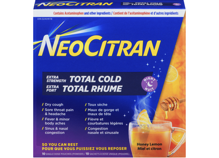 NeoCitran - Total Cold Extra Strength Night, Honey Lemon | 10 Pouches