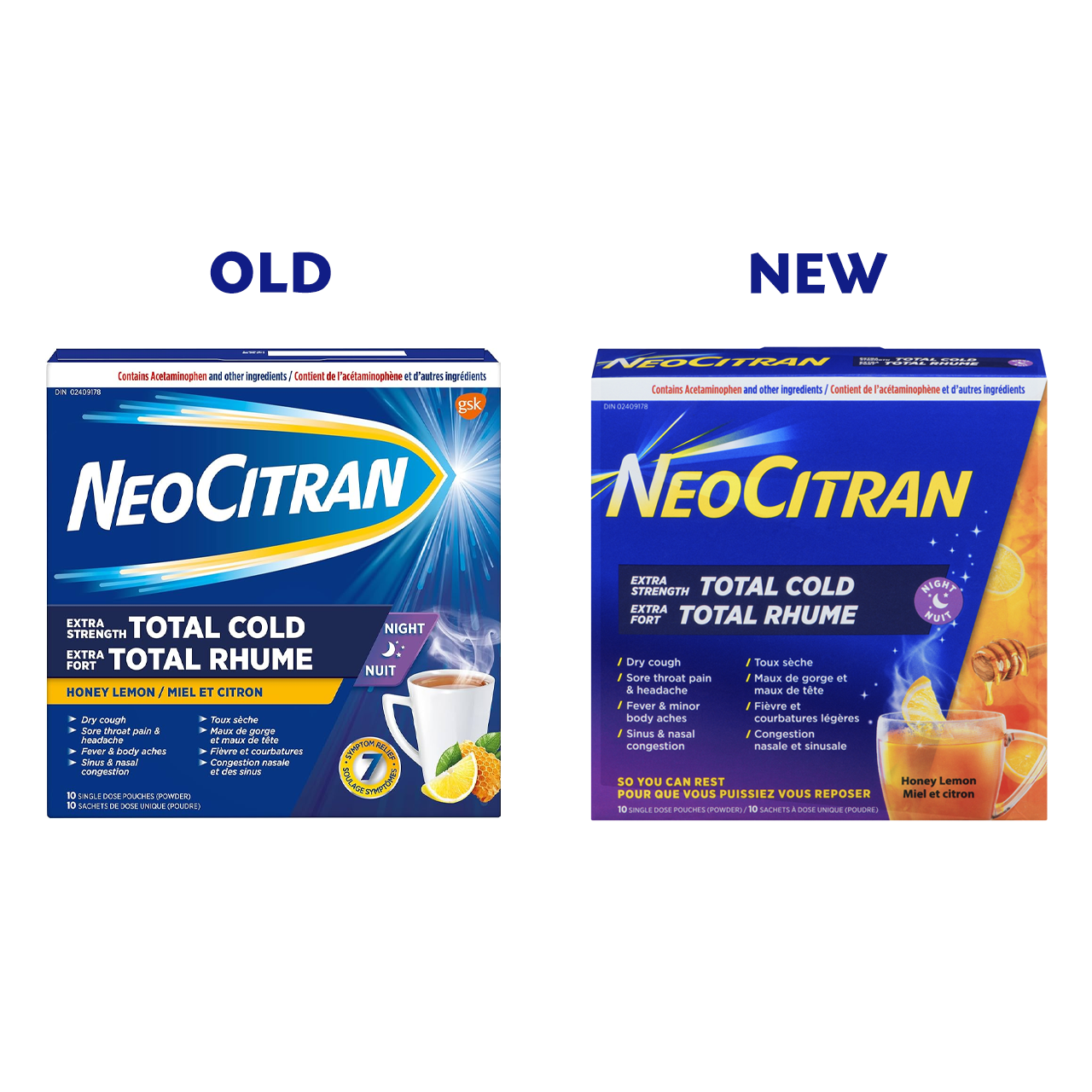 Neotran Cold Remedy NeoCitran - Total Cold Extra Strength Night, Honey Lemon | 10 Pouches ...