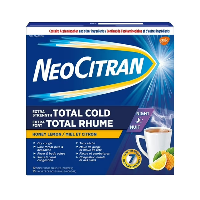 NeoCitran - Total Cold Extra Fort Saveur Nuit Miel Citron | 10 pochettes