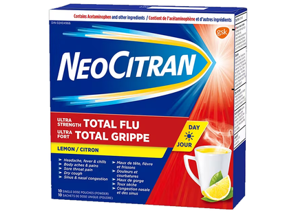 NeoCitran - Grippe totale ultra forte sans somnolence - Citron | 10 pochettes