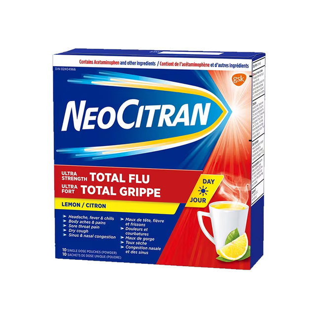 NeoCitran - Grippe totale ultra forte sans somnolence - Citron | 10 pochettes