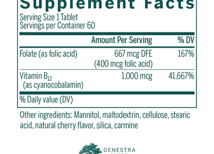 Genestra - Bio B12 + Folic Acid | 60 Tablets 