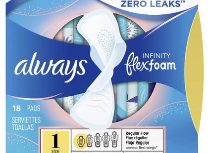 Always - Infinity Flex Foam Unscented Pads - Size 1 | 18 Pads