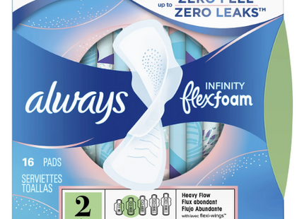 Always Infinity Flex Foam Unscented Pads - Size 2 | 16 Pads