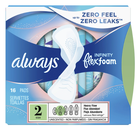 Always Infinity Flex Foam Unscented Pads - Size 2 | 16 Pads