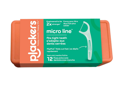 Plackers - Micro Line Dental Flossers + Travel Case, Fresh Mint | 12 Floss Picks