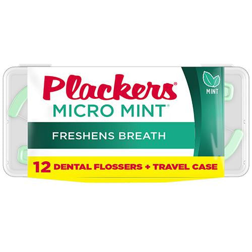 Plackers - Micro Mint Dental Flossers + Travel Case | 12 Count