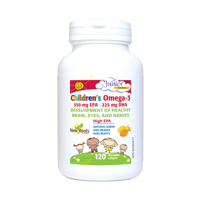 New Roots - Oméga-3 pour enfants 550 mg EPA 225 mg DHA, ultra pur, qualité pharmaceutique | 120 gélules à croquer