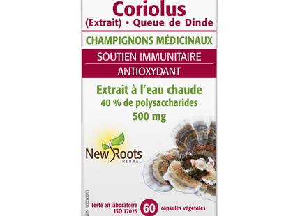 New Roots - Extrait de queue de dinde Coriolus 500 mg à l'eau chaude | 60 capsules