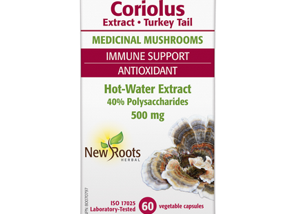 New Roots - Extrait de queue de dinde Coriolus 500 mg à l'eau chaude | 60 capsules