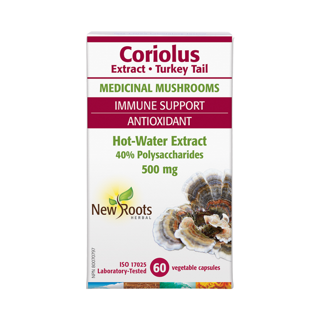 New Roots - Extrait de queue de dinde Coriolus 500 mg à l'eau chaude | 60 capsules