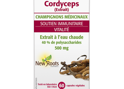 New Roots - Extrait d'eau chaude de Cordyceps 500 mg | 60 capsules