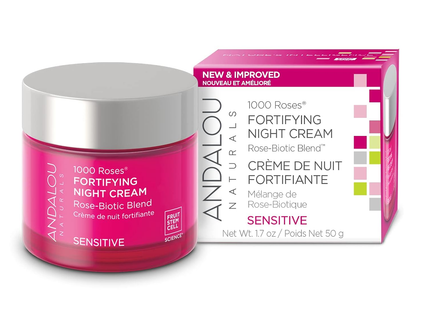 Andalou Naturals - Crème de nuit fortifiante aux 1000 roses pour peaux sensibles | 50 grammes