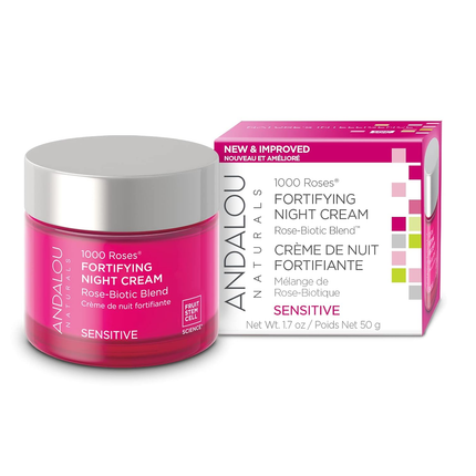 Andalou Naturals - Crème de nuit fortifiante aux 1000 roses pour peaux sensibles | 50 g