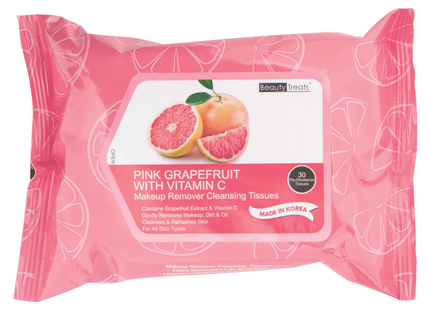 Beauty Treats - Pink Grapefruit, Vitamin C Makeup Remover Cleansing Tissues | 30 Tissues