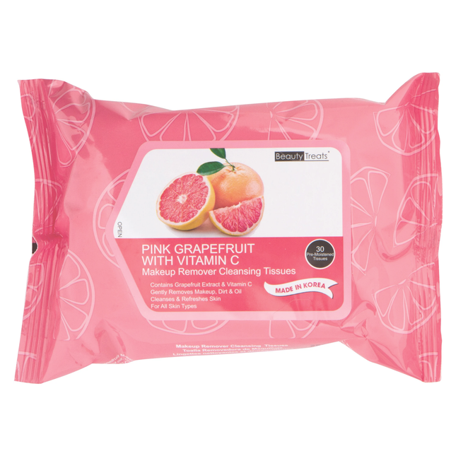 Mouchoirs nettoyants démaquillants - Pamplemousse Prink avec vitamine C | 30 lingettes