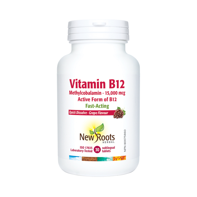 New Roots - Vitamine B12 Méthylcobalamine 15 000 mcg | 30 comprimés