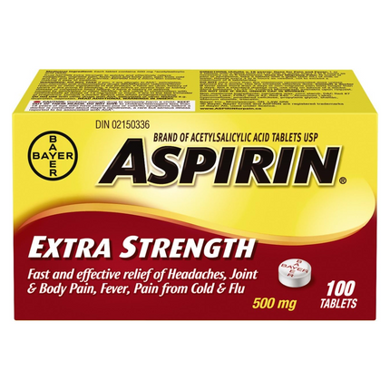 Aspirine - Comprimés d'acide acétylsalicylique extra fort 500 mg | 100 comprimés