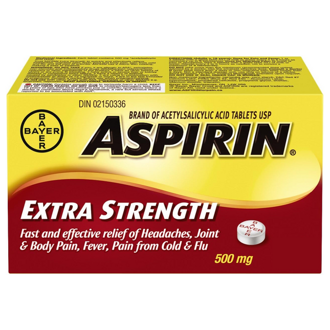 Aspirin - Extra Strength Acetylsalicylic Acid Tablets - 500 mg | 50 Tablets