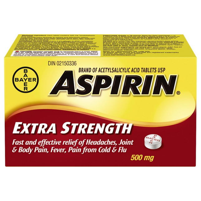 Aspirine - Comprimés d'acide acétylsalicylique extra fort - 500 mg | 50 comprimés