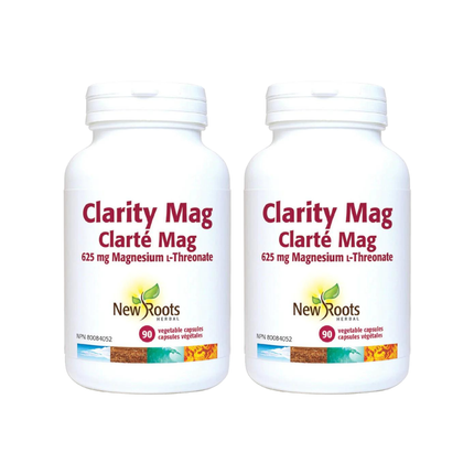 LOT DE 2 ! New Roots - Clarity Mag 625 mg, Magnésium L‑Thréonate | 90 gélules végétales*